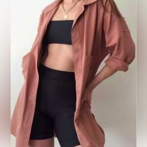 Long Hooded Sweatshirt Jacket Duster Robe Blush Pink
